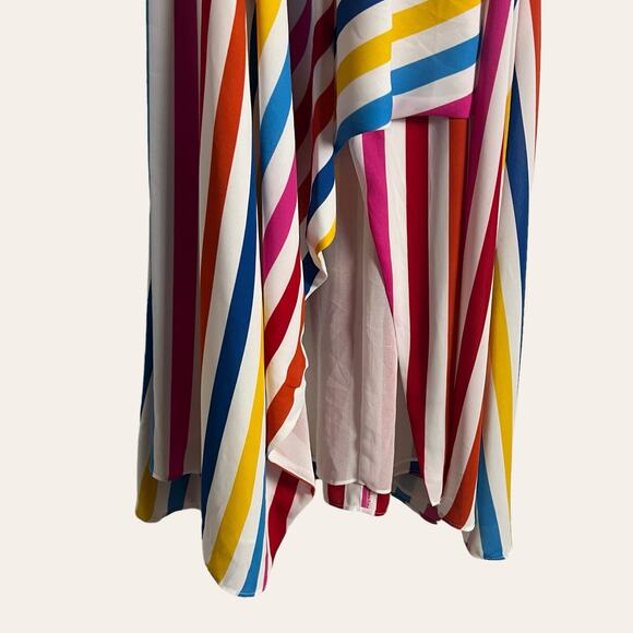 Color Me Courtney Taira Multicolor Striped Short Sleeve Wrap Midi Dress Size S - Picture 10 of 15